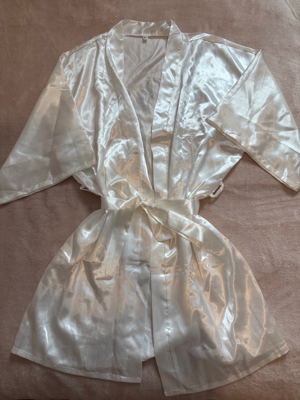 Satin Bridal Robe with Rhinestone Back - White - Picture 3 of 3